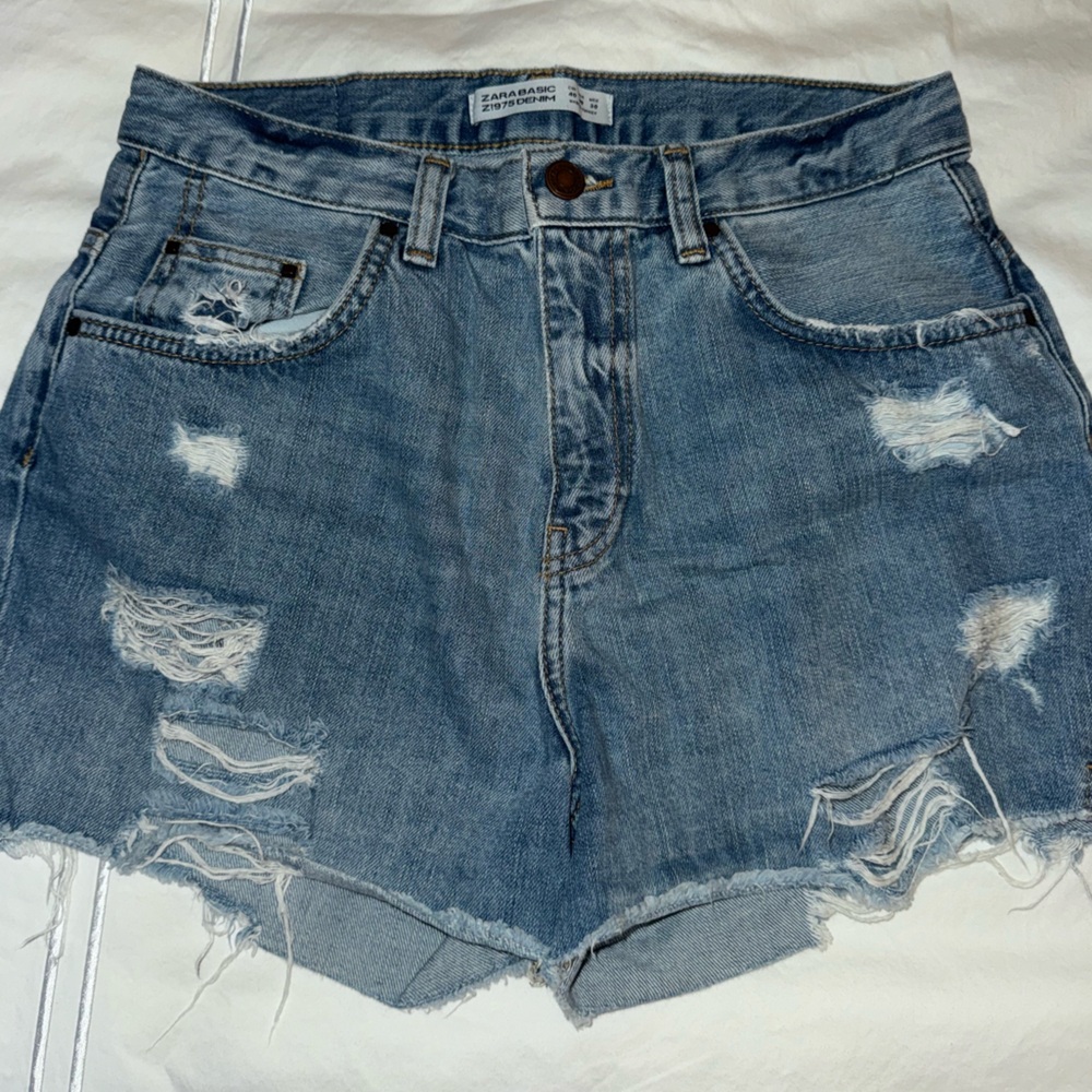 Distressed Blue Denim Shorts- Zara